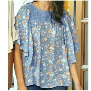 NEW MATILDA JANE Periwinkle Blue Lacey Inset Be Here Now Flutter Sleeve Fall Top